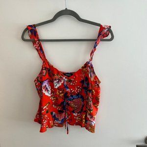 NWOT Red floral cropped tank top